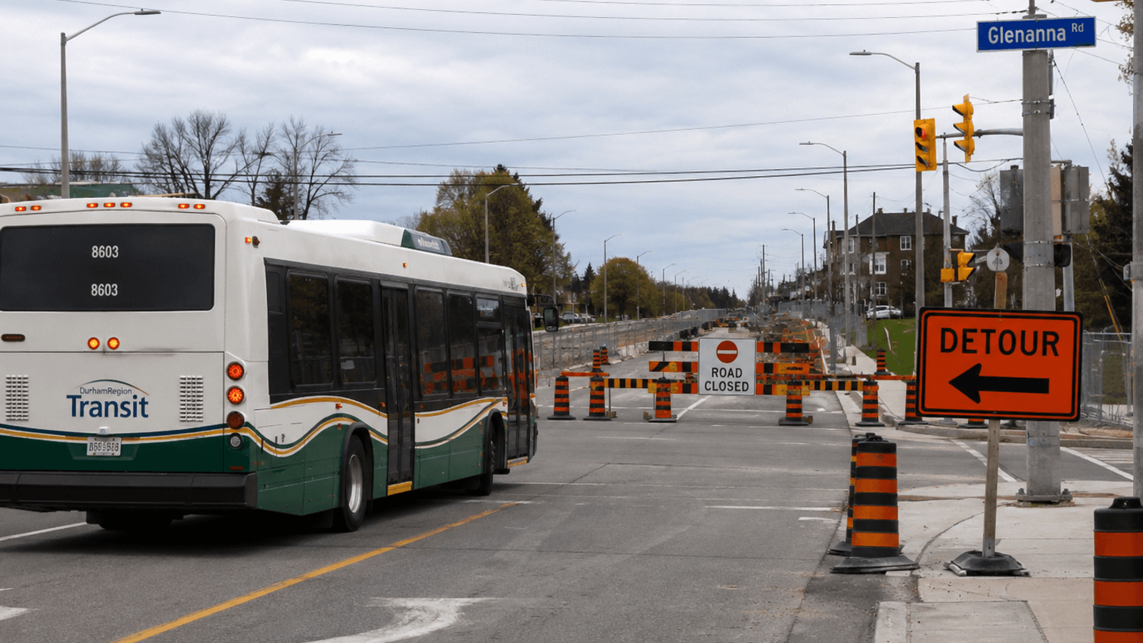 Durham Region Transit says several Pickering routes will detour because of a Glenanna Road closure between Kingston Road and Pickering Parkway.