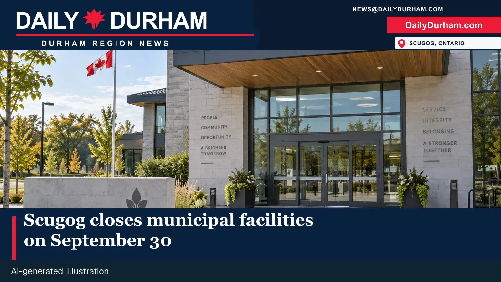 Illustrative exterior of a municipal service building in Scugog